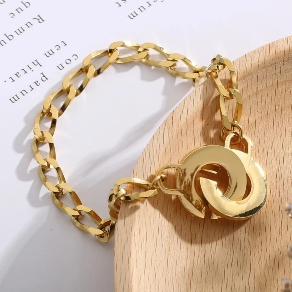 Stainless steel gold tone chain cuffs bracelet new
